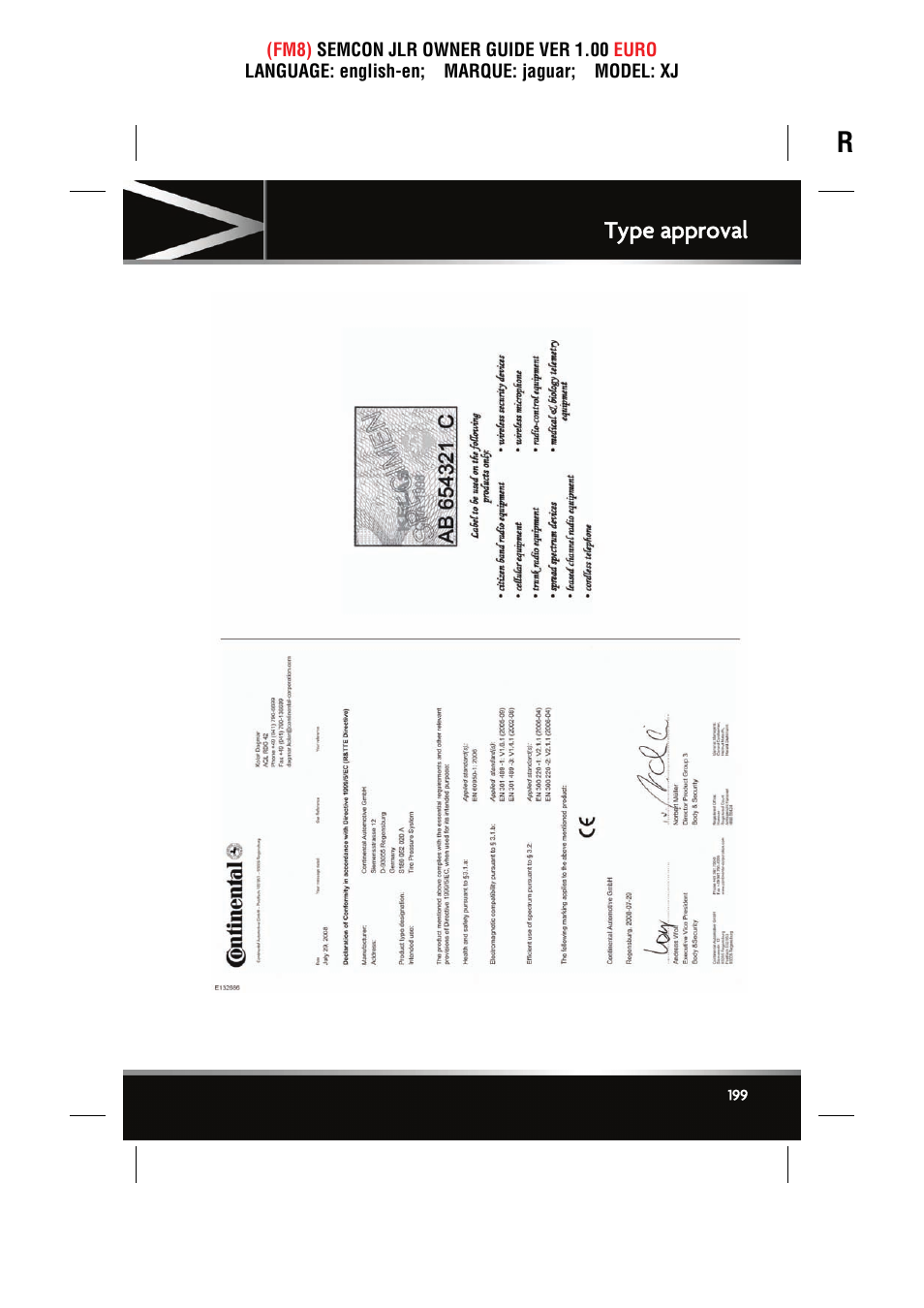 Type approval | Jaguar XJ User Manual | Page 199 / 207