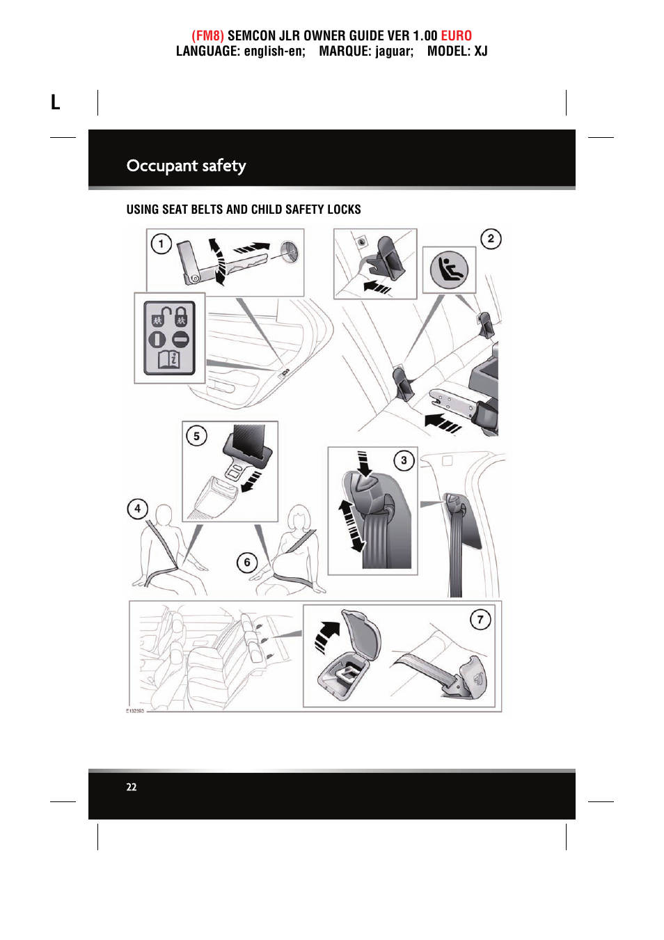 Occupant safety, Using seat belts and child safety locks | Jaguar XJ User Manual | Page 22 / 207