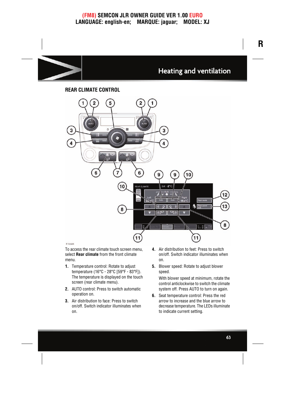 Rear climate control, Heating and ventilation | Jaguar XJ User Manual | Page 63 / 207