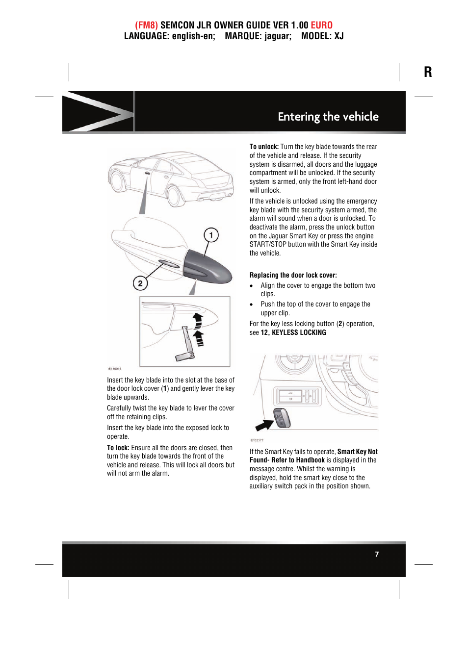 Entering the vehicle | Jaguar XJ User Manual | Page 7 / 207