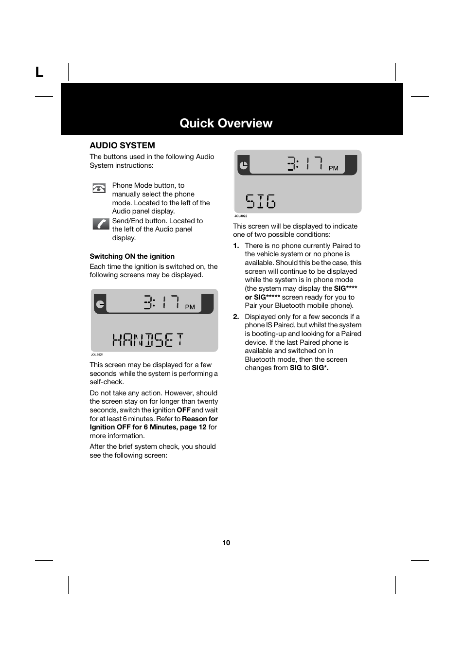 Quick overview | Jaguar bluetooth handbook JLM10 31 99 552 User Manual | Page 10 / 41