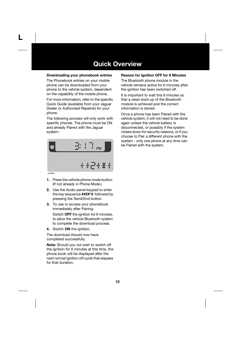 Quick overview | Jaguar bluetooth handbook JLM10 31 99 552 User Manual | Page 12 / 41