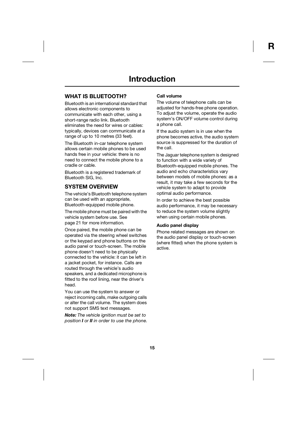 Introduction | Jaguar bluetooth handbook JLM10 31 99 552 User Manual | Page 15 / 41