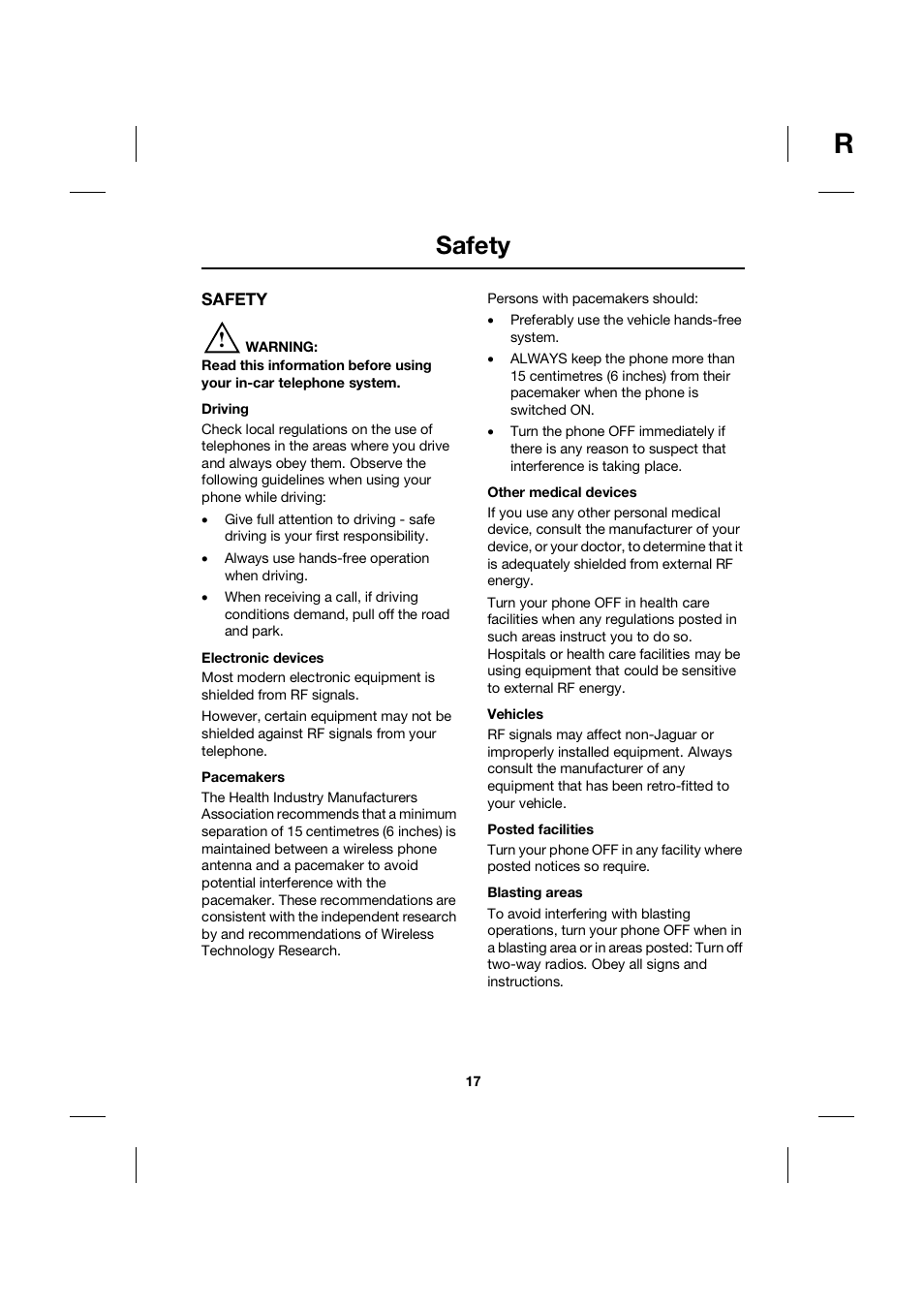 Safety | Jaguar bluetooth handbook JLM10 31 99 552 User Manual | Page 17 / 41
