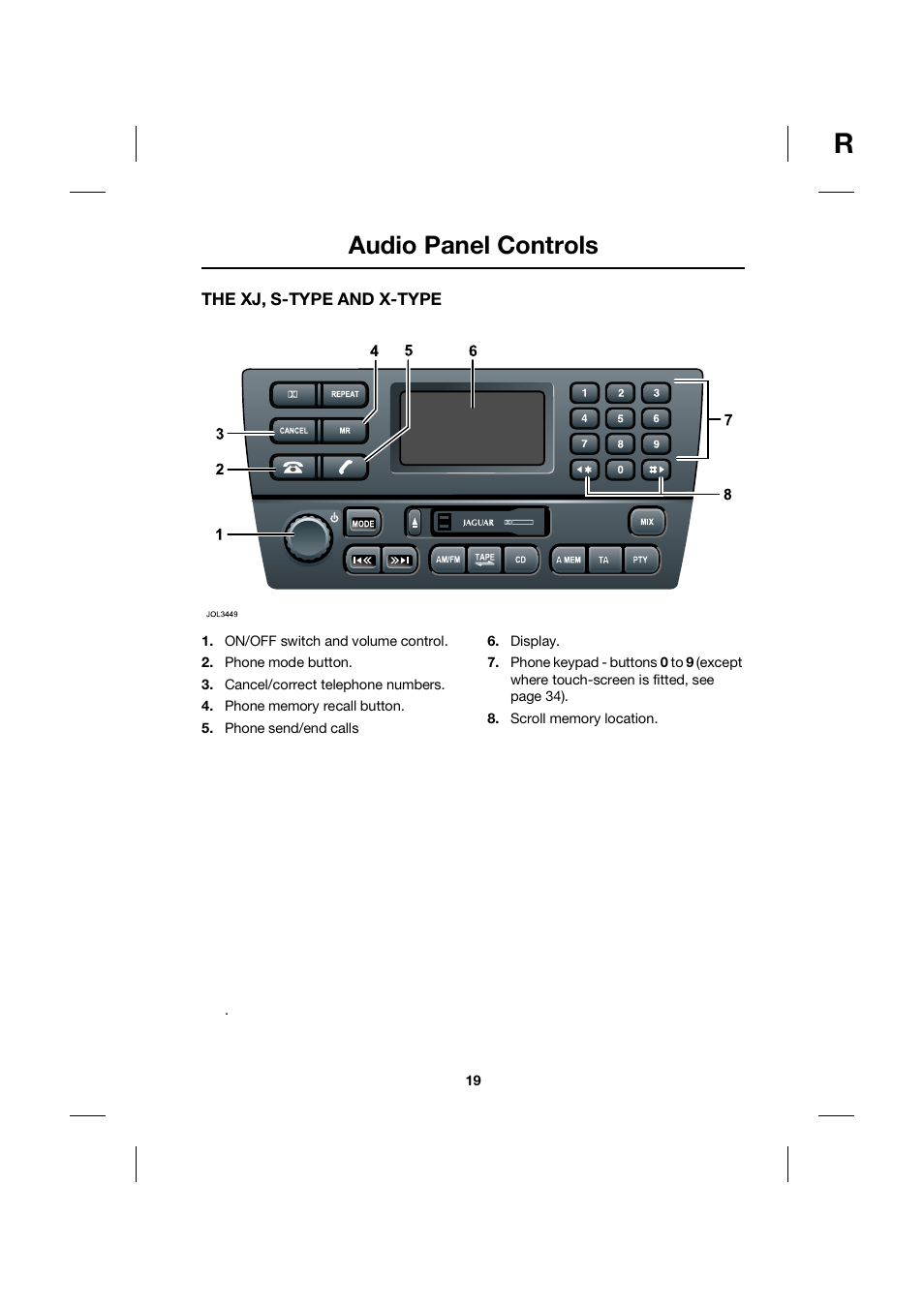 Audio panel controls | Jaguar bluetooth handbook JLM10 31 99 552 User Manual | Page 19 / 41