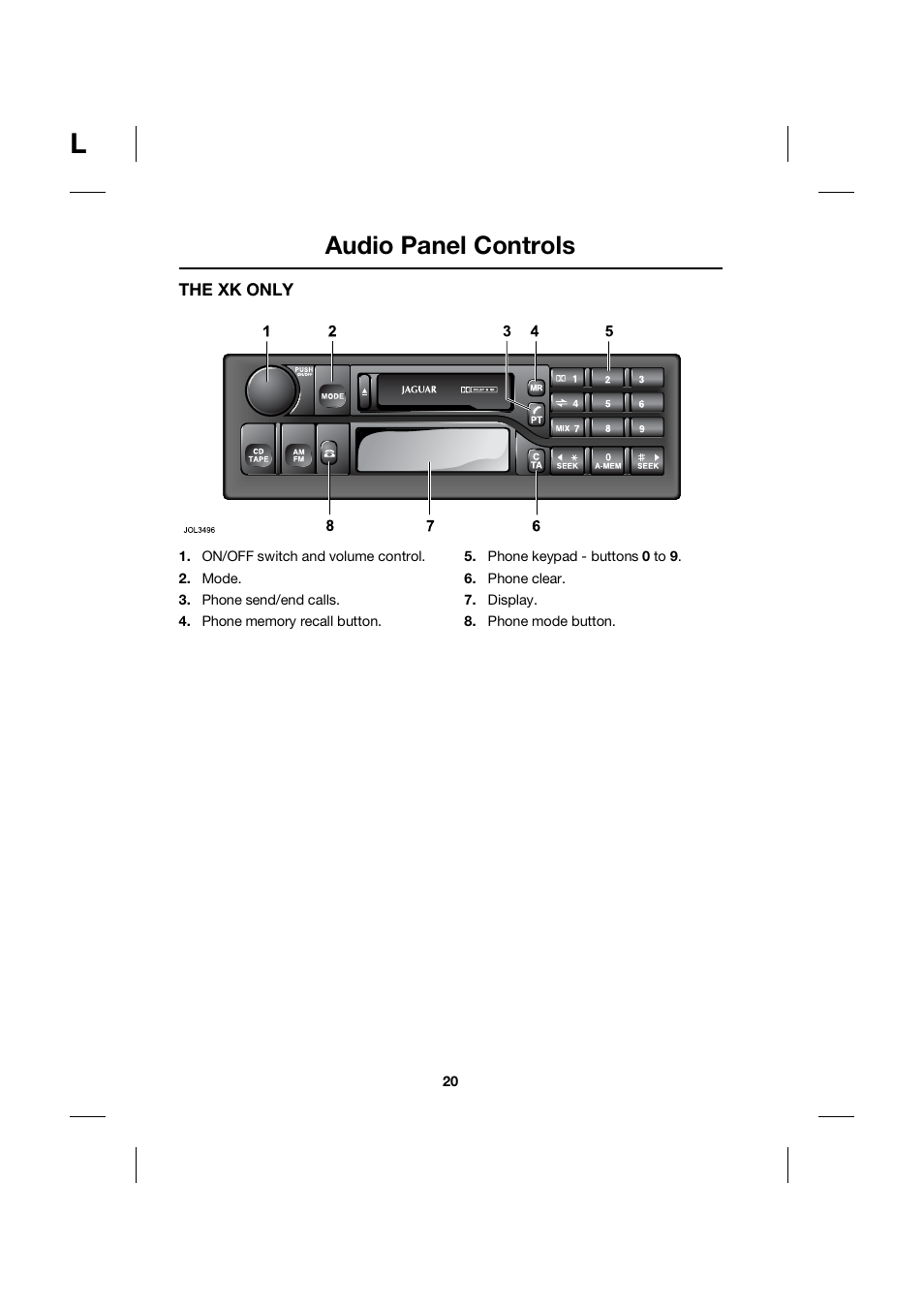 Audio panel controls | Jaguar bluetooth handbook JLM10 31 99 552 User Manual | Page 20 / 41