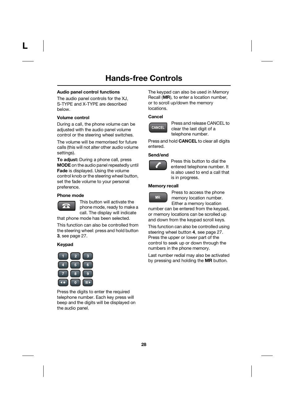 Hands-free controls | Jaguar bluetooth handbook JLM10 31 99 552 User Manual | Page 28 / 41