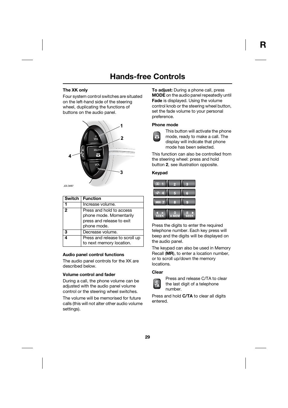 Hands-free controls | Jaguar bluetooth handbook JLM10 31 99 552 User Manual | Page 29 / 41