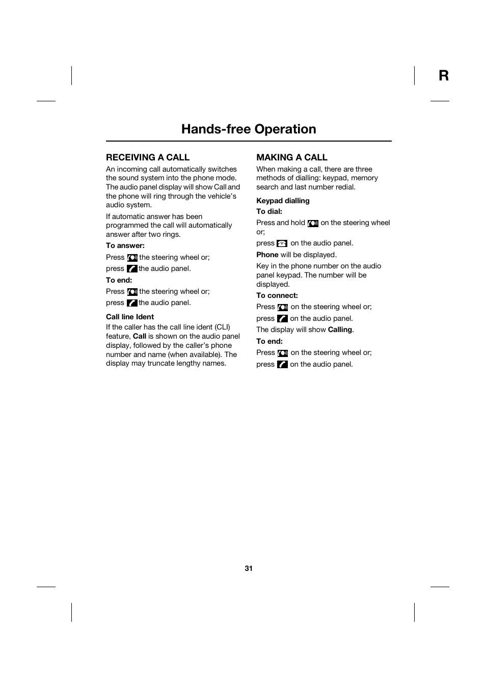Hands-free operation | Jaguar bluetooth handbook JLM10 31 99 552 User Manual | Page 31 / 41