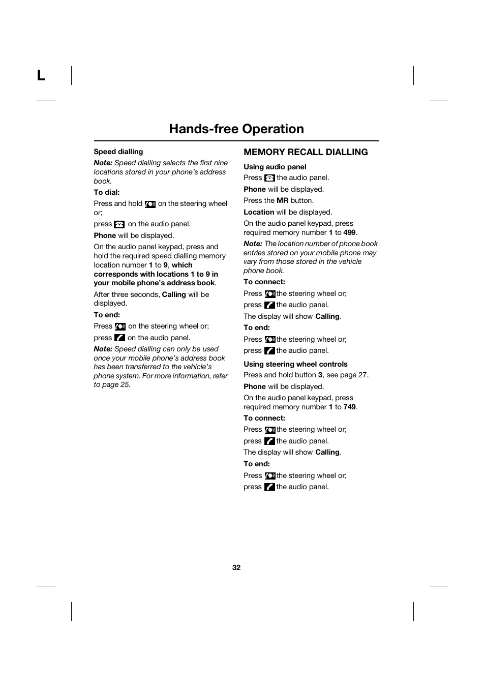 Hands-free operation | Jaguar bluetooth handbook JLM10 31 99 552 User Manual | Page 32 / 41