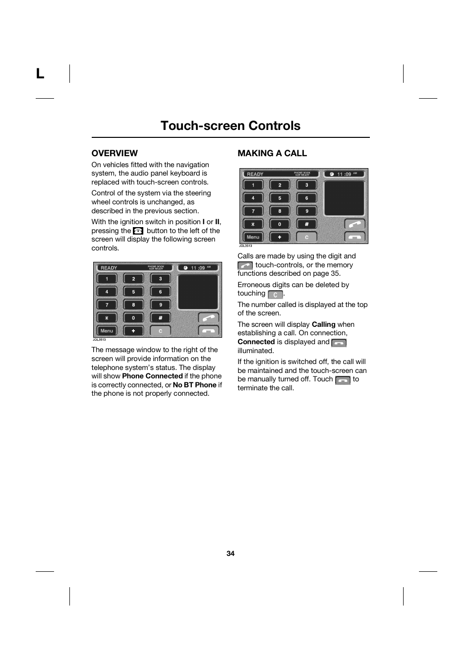 Touch-screen controls | Jaguar bluetooth handbook JLM10 31 99 552 User Manual | Page 34 / 41