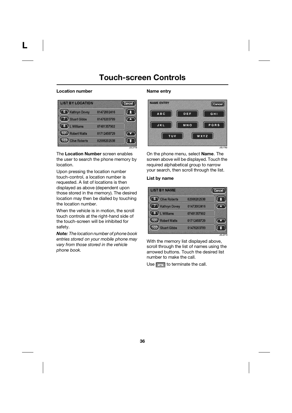 Touch-screen controls | Jaguar bluetooth handbook JLM10 31 99 552 User Manual | Page 36 / 41
