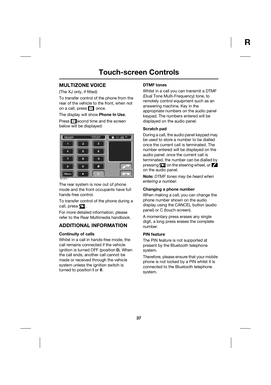 Touch-screen controls | Jaguar bluetooth handbook JLM10 31 99 552 User Manual | Page 37 / 41