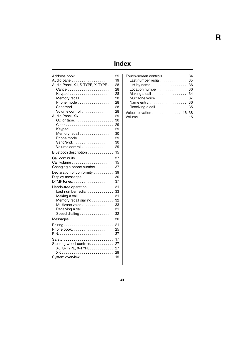 Index | Jaguar bluetooth handbook JLM10 31 99 552 User Manual | Page 41 / 41