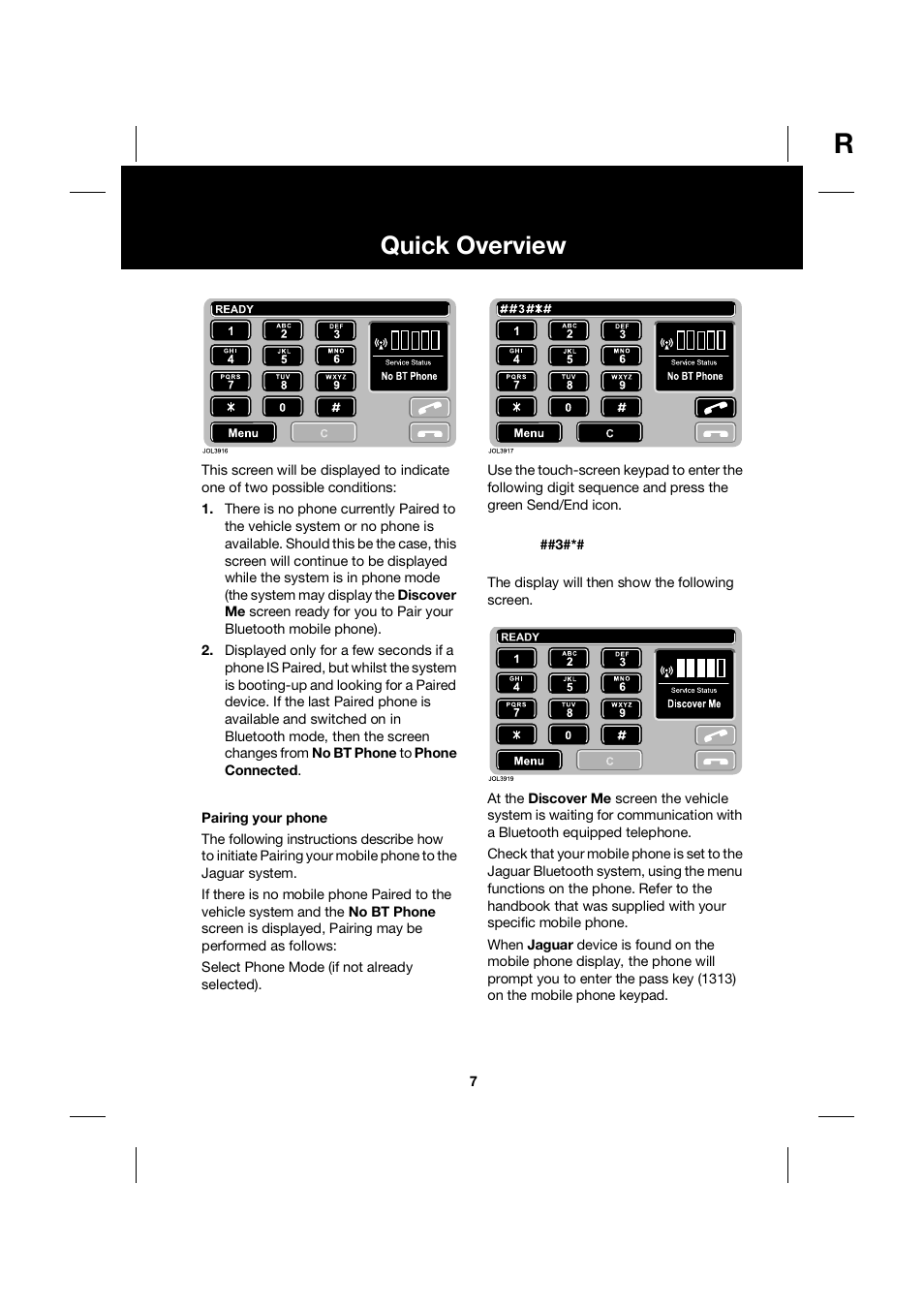 Quick overview | Jaguar bluetooth handbook JLM10 31 99 552 User Manual | Page 7 / 41