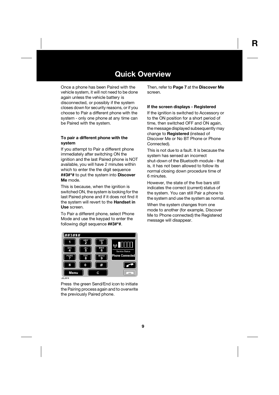 Quick overview | Jaguar bluetooth handbook JLM10 31 99 552 User Manual | Page 9 / 41