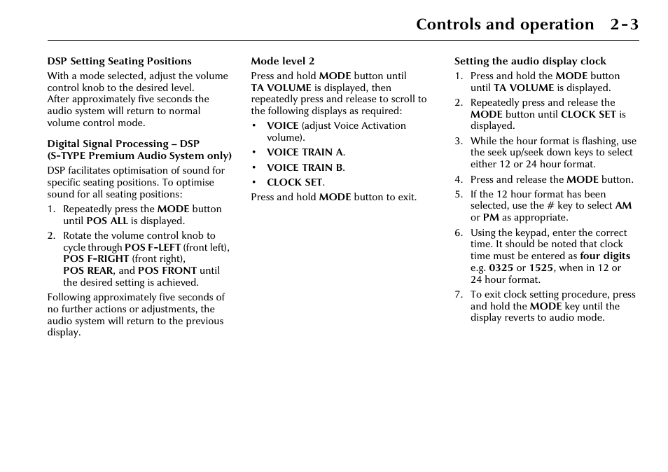 Controls and operation 2-3 | Jaguar 2002MY NAS Audio System JJM 18 03 24/22 User Manual | Page 10 / 28
