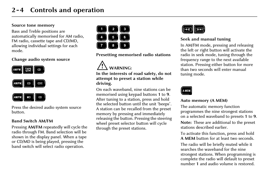 4 controls and operation | Jaguar 2002MY NAS Audio System JJM 18 03 24/22 User Manual | Page 11 / 28