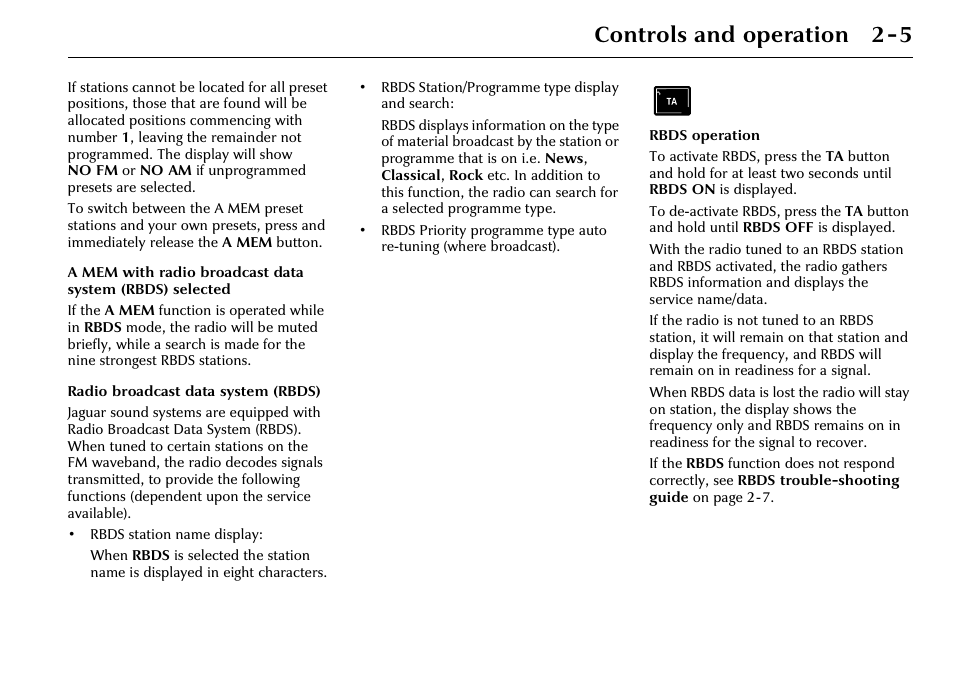 Controls and operation 2-5 | Jaguar 2002MY NAS Audio System JJM 18 03 24/22 User Manual | Page 12 / 28