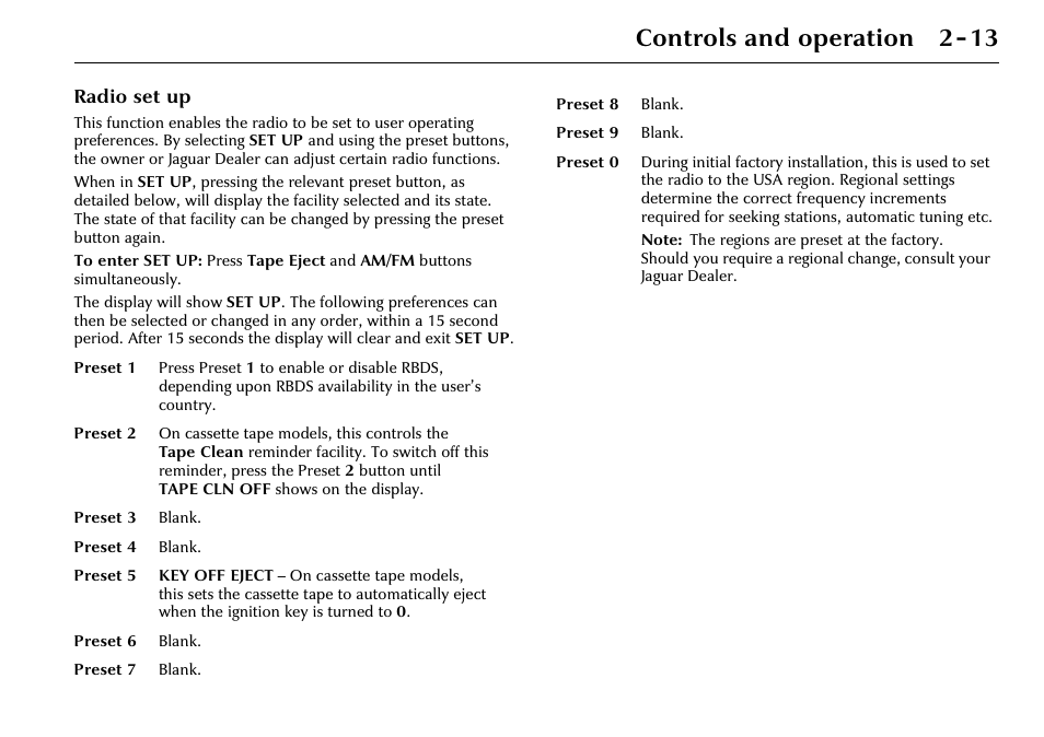 Controls and operation 2-13 | Jaguar 2002MY NAS Audio System JJM 18 03 24/22 User Manual | Page 20 / 28