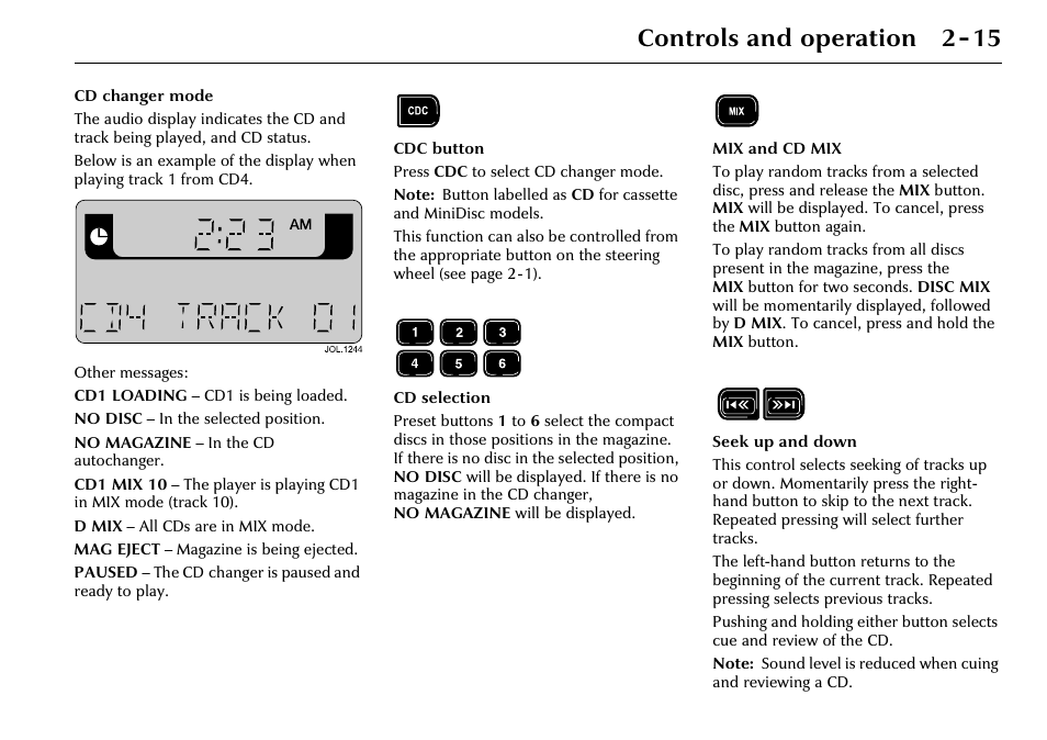 Controls and operation 2-15 | Jaguar 2002MY NAS Audio System JJM 18 03 24/22 User Manual | Page 22 / 28