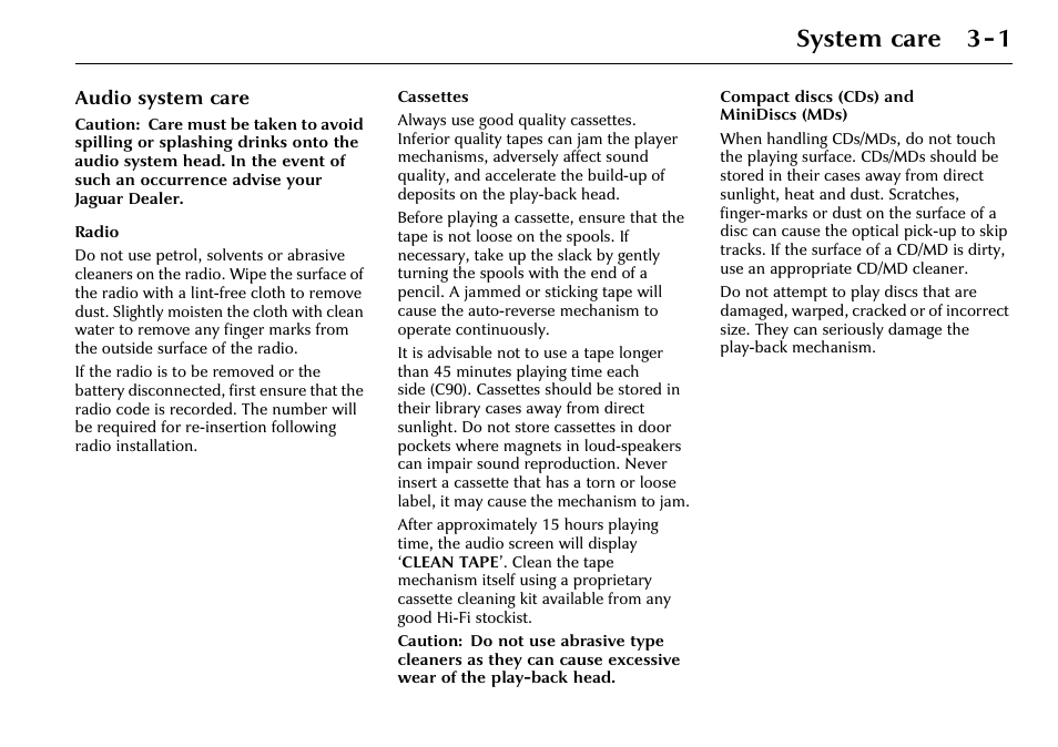 System care 3-1 | Jaguar 2002MY NAS Audio System JJM 18 03 24/22 User Manual | Page 24 / 28