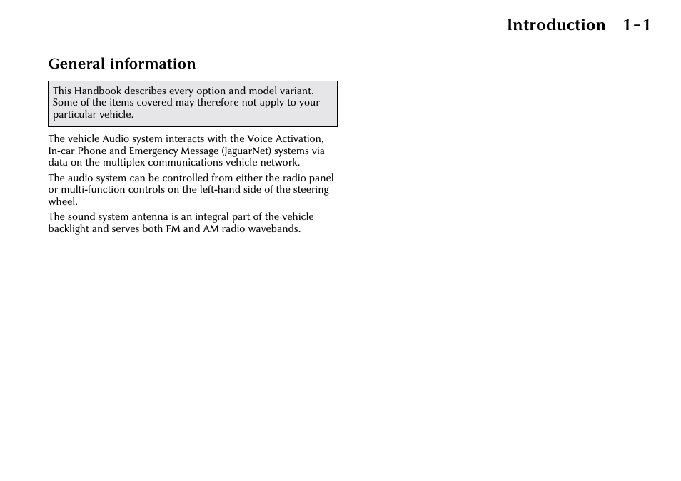 Introduction 1-1, General information | Jaguar 2002MY NAS Audio System JJM 18 03 24/22 User Manual | Page 4 / 28