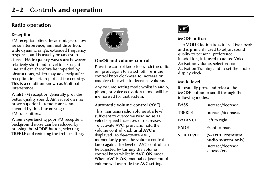 2 controls and operation | Jaguar 2002MY NAS Audio System JJM 18 03 24/22 User Manual | Page 9 / 28