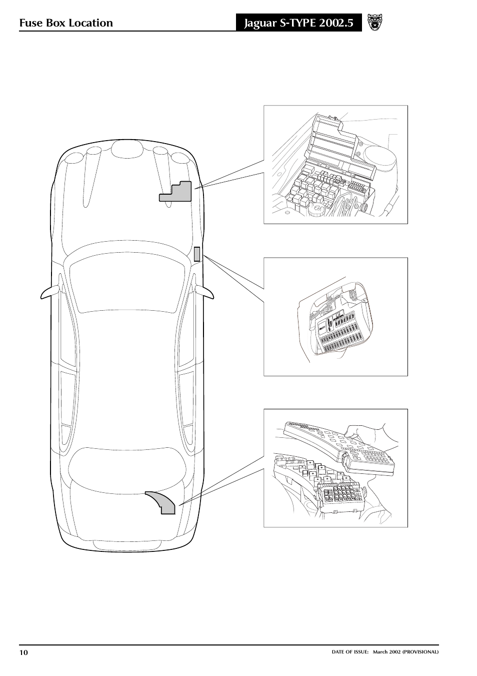 Fuse box location | Jaguar S-TYPE 2002 User Manual | Page 11 / 79