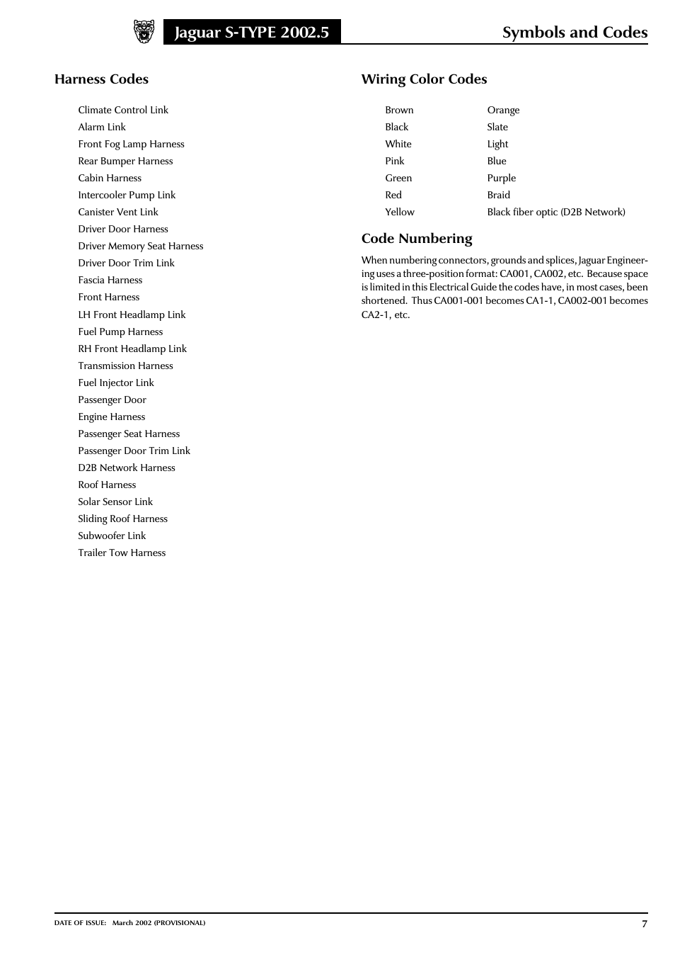 Symbols and codes | Jaguar S-TYPE 2002 User Manual | Page 8 / 79