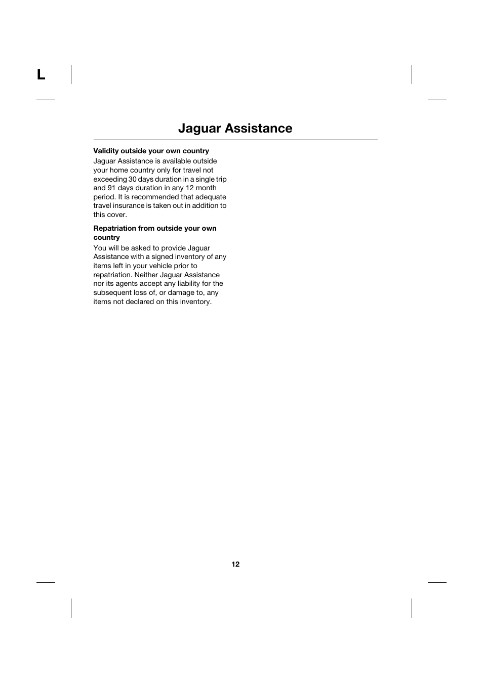 Validity outside your own country, Repatriation from outside your own country, Jaguar assistance | Jaguar JJM211099101 User Manual | Page 12 / 24