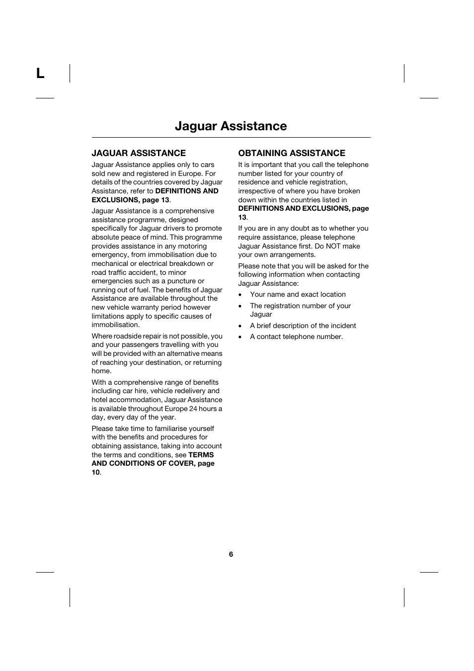 Jaguar assistance, Obtaining assistance | Jaguar JJM211099101 User Manual | Page 6 / 24