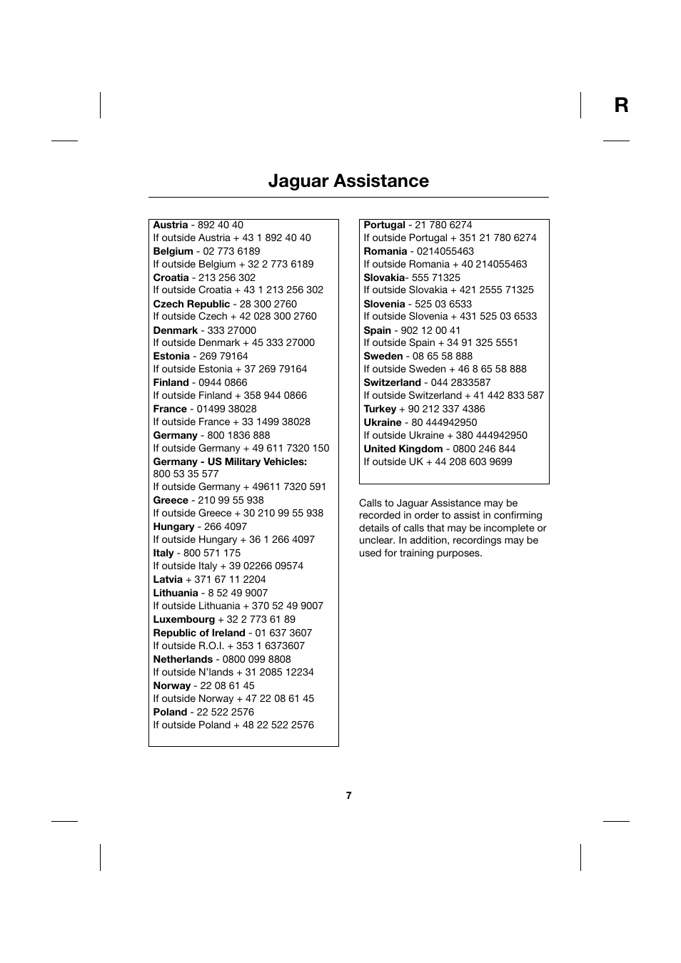 Jaguar assistance | Jaguar JJM211099101 User Manual | Page 7 / 24