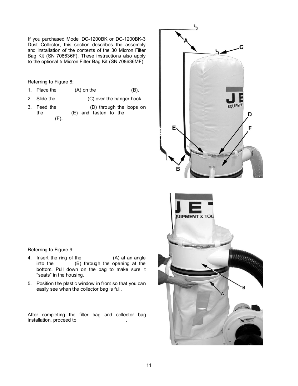 Filter bag kit assembly | Jet Tools DC-1200CK User Manual | Page 11 / 24