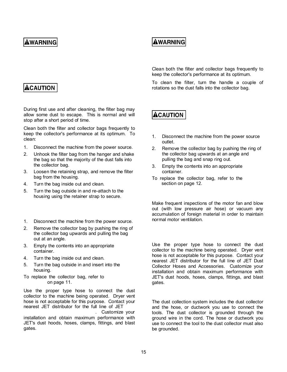 Maintenance | Jet Tools DC-1200CK User Manual | Page 15 / 24