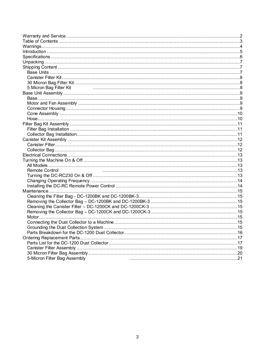 Jet Tools DC-1200CK User Manual | Page 3 / 24