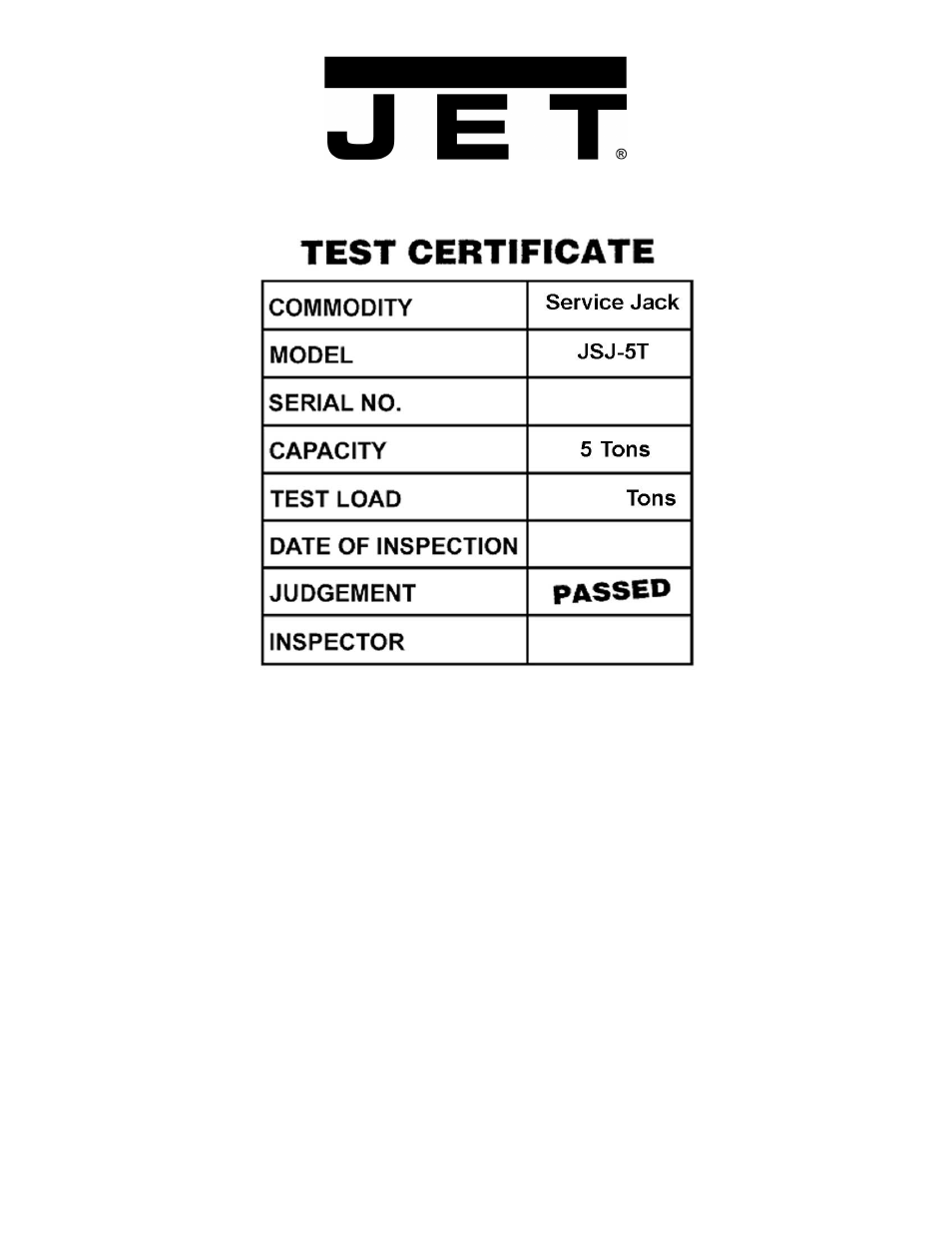 Jet Tools JSJ-5T User Manual | Page 15 / 16