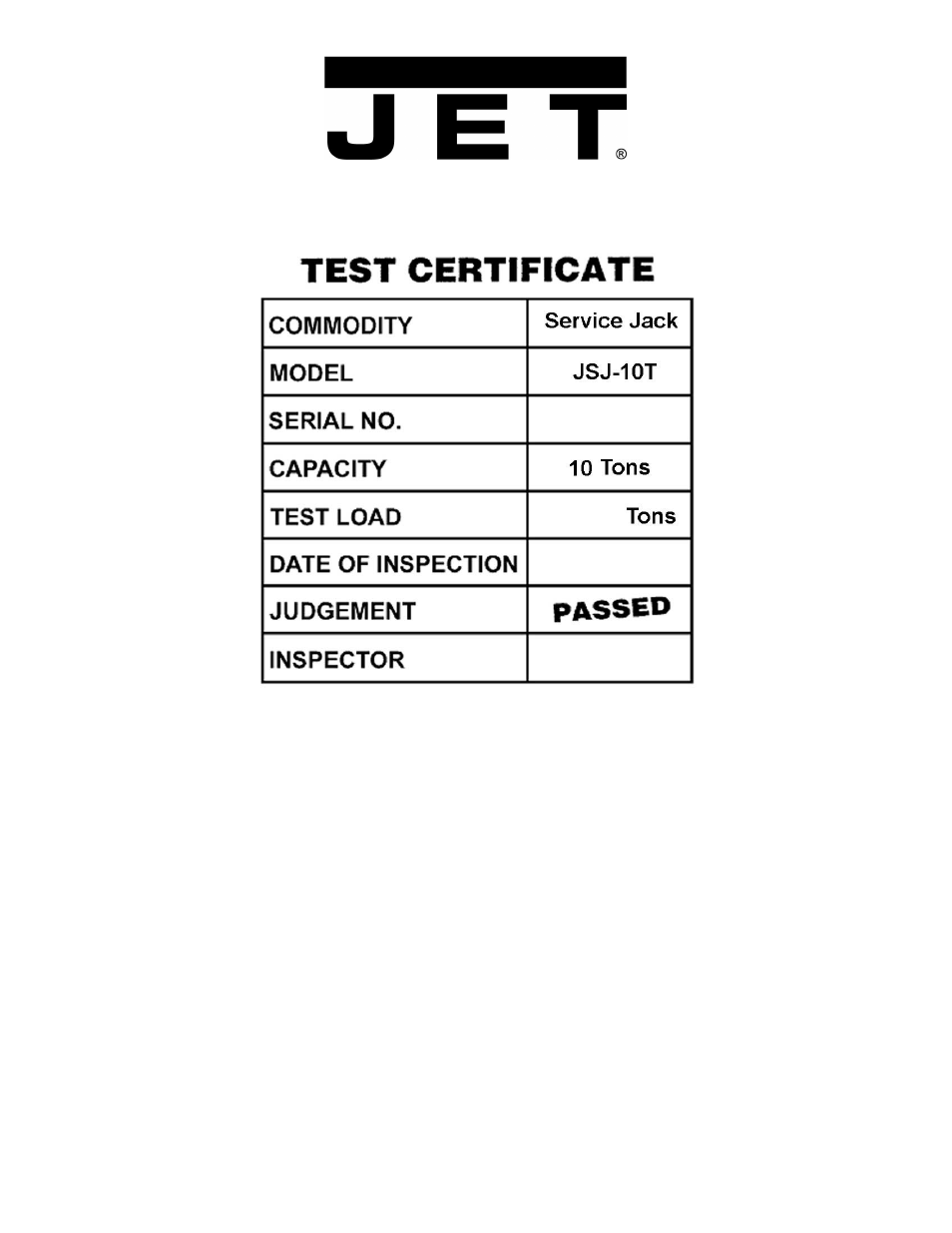 Jet Tools JSJ-5T User Manual | Page 16 / 16