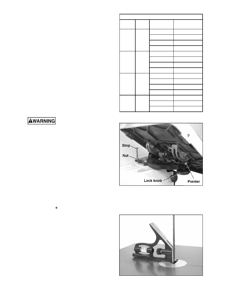 Adjustments, Tilting the table, Adjusting 90 ° table stop | Jet Tools JWBS-14OS User Manual | Page 16 / 32