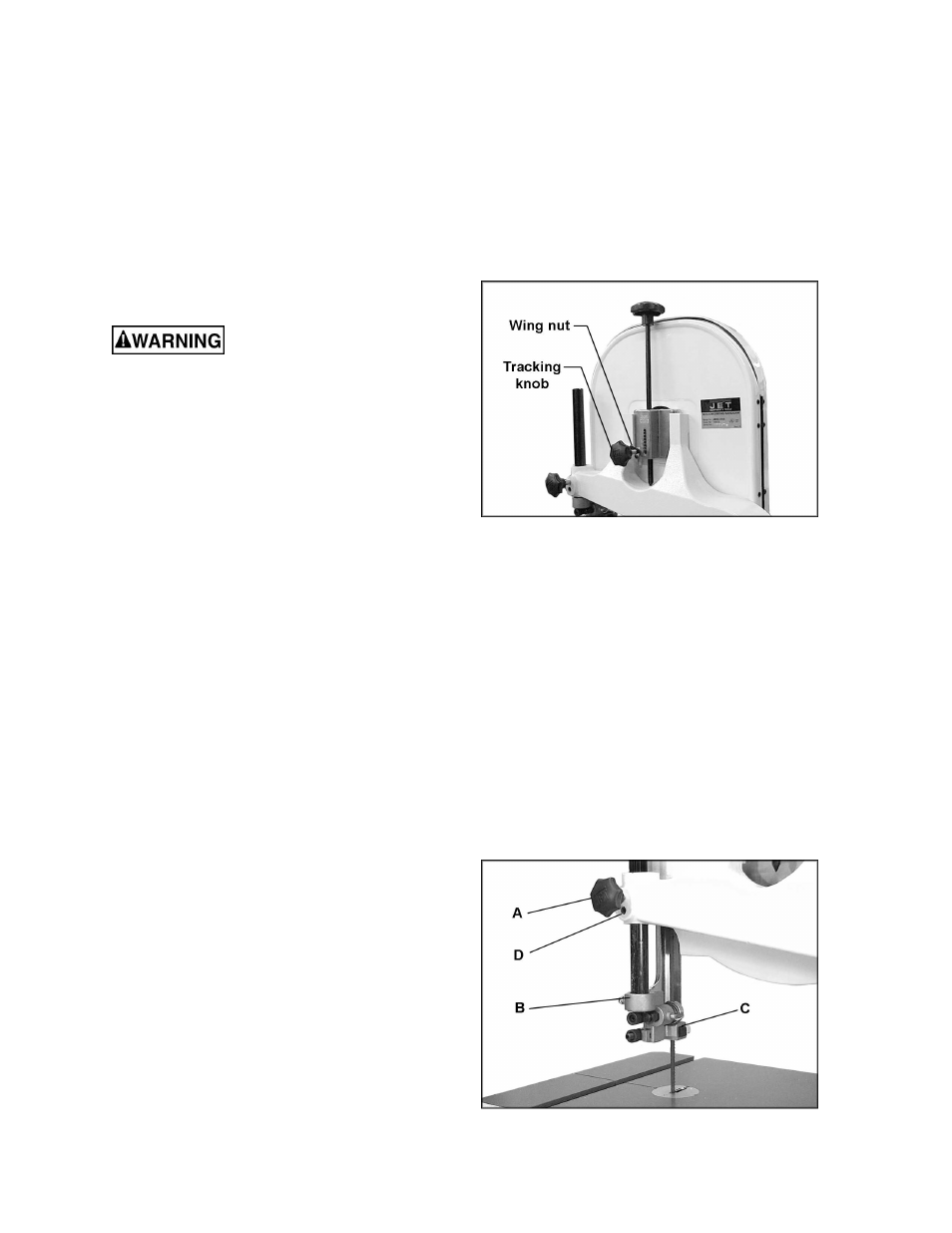 Adjusting blade tracking, Adjusting upper blade guide assembly | Jet Tools JWBS-14OS User Manual | Page 18 / 32