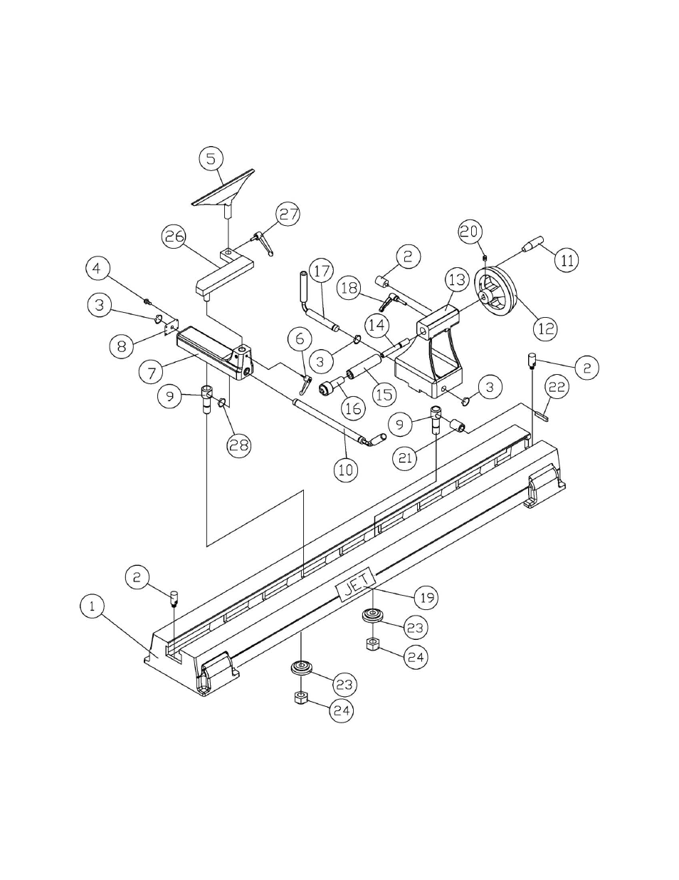 Parts breakdowns, Bed assembly | Jet Tools 708358 User Manual | Page 22 / 32