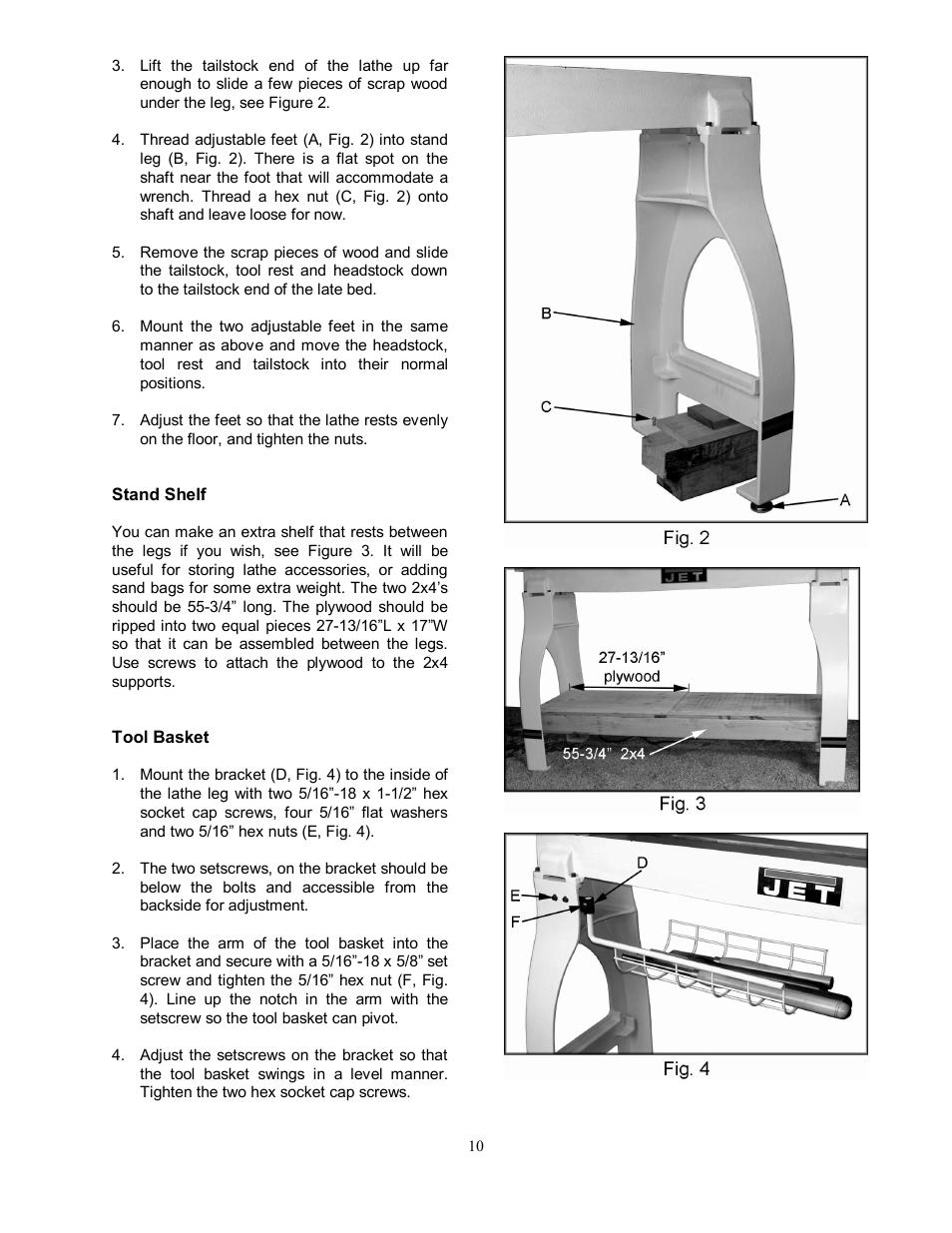 Stand shelf, Tool basket | Jet Tools JWL-1642EVS-2 User Manual | Page 10 / 32