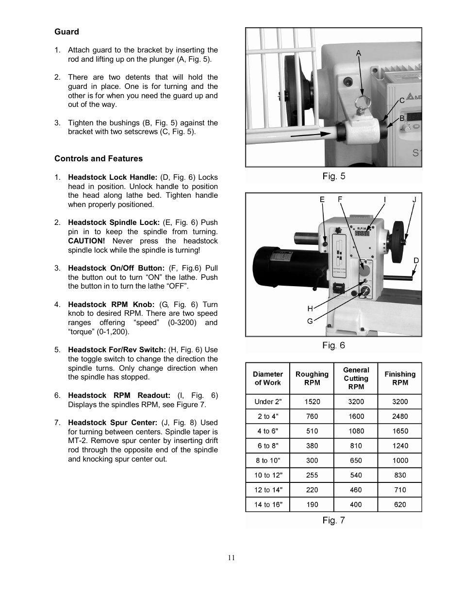 Guard, Controls and features | Jet Tools JWL-1642EVS-2 User Manual | Page 11 / 32