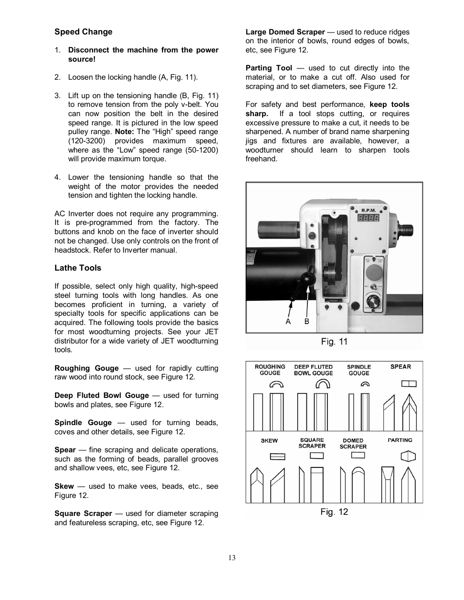 Speed change, Lathe tools | Jet Tools JWL-1642EVS-2 User Manual | Page 13 / 32