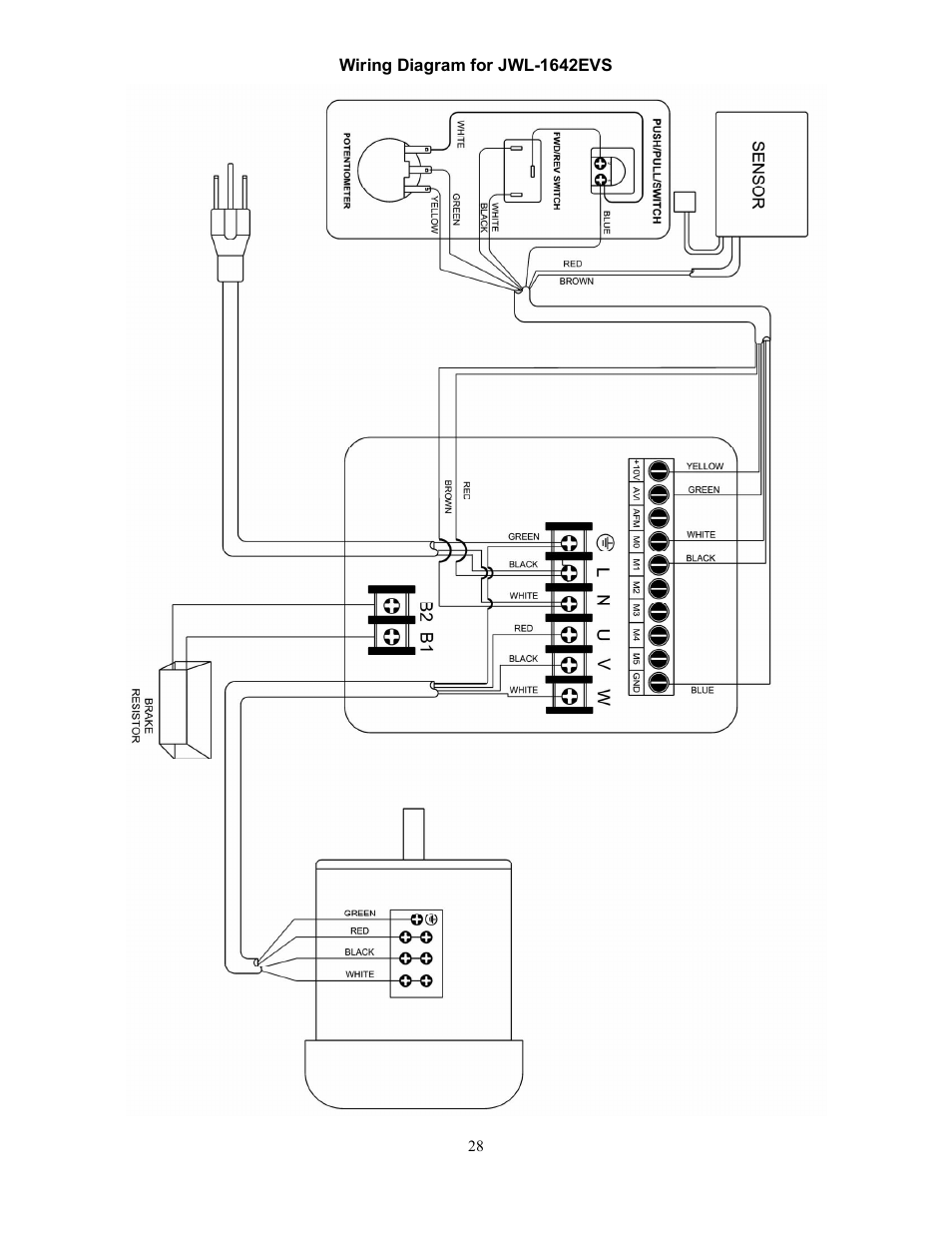 Wiring diagram for jwl-1642evs | Jet Tools JWL-1642EVS-2 User Manual | Page 28 / 32