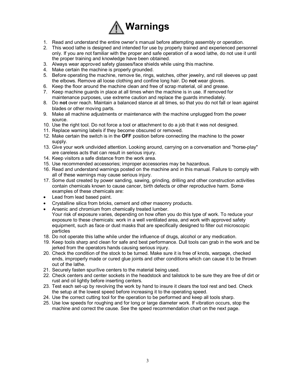 Warnings | Jet Tools JWL-1642EVS-2 User Manual | Page 3 / 32