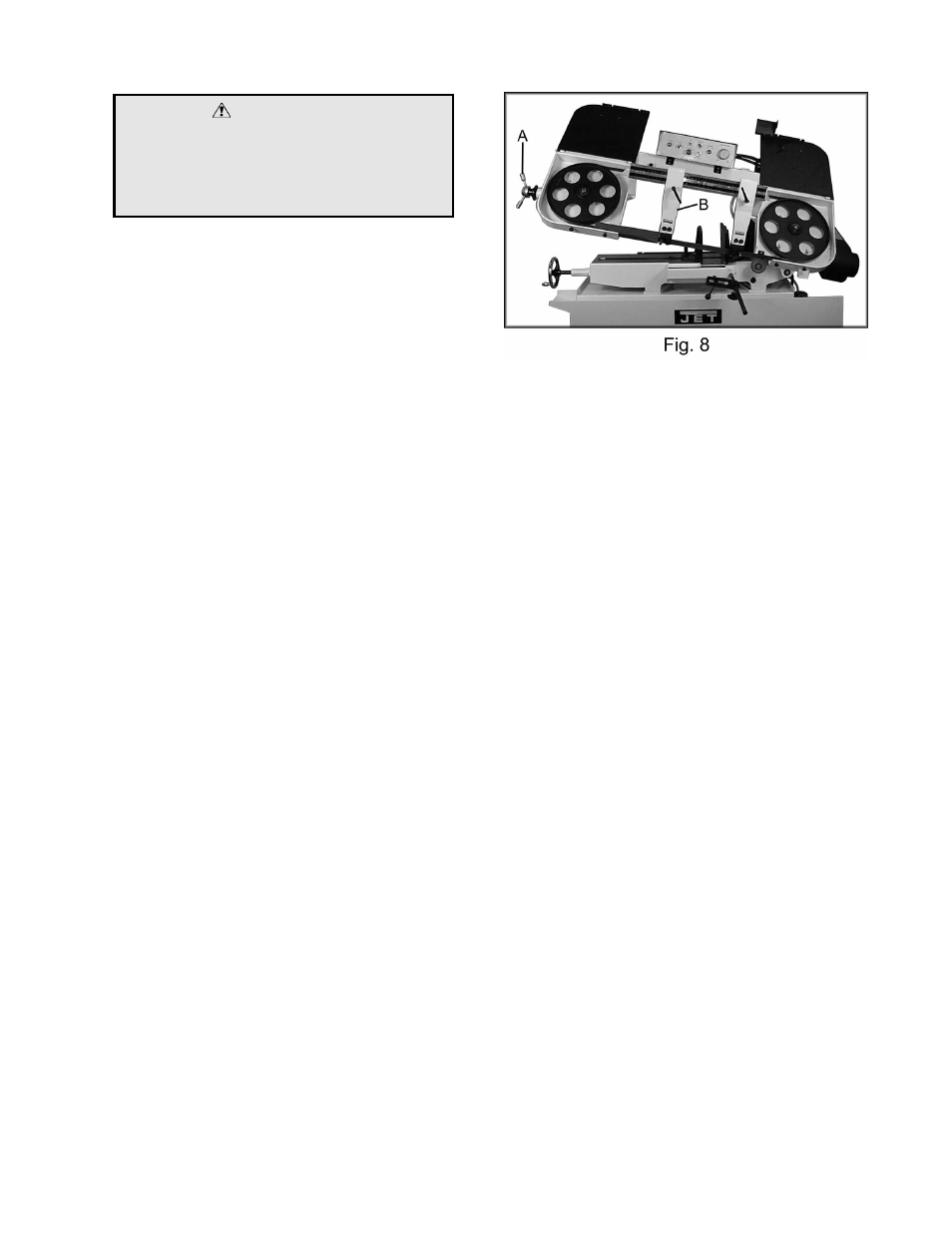 Changing blades, Warning | Jet Tools HBS-1321W WMH User Manual | Page 10 / 24