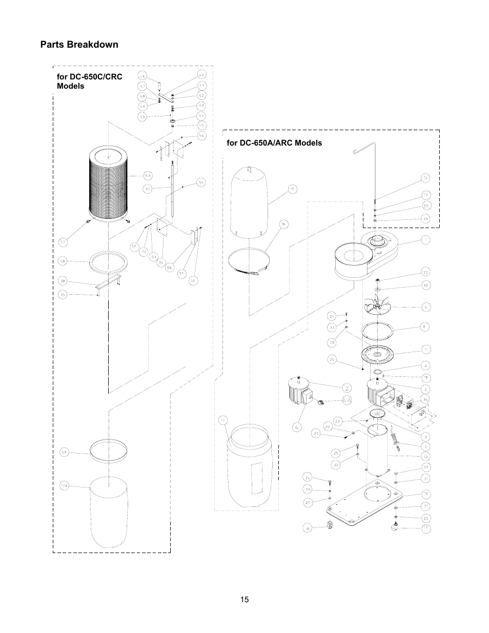 Parts breakdown | Jet Tools DC-650C User Manual | Page 15 / 20