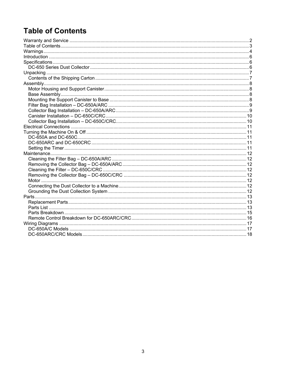 Jet Tools DC-650C User Manual | Page 3 / 20