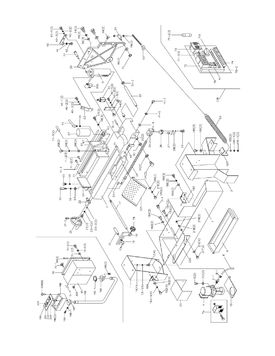 1 base (j-7020/7040) – exploded view | Jet Tools J-7040 User Manual | Page 20 / 32